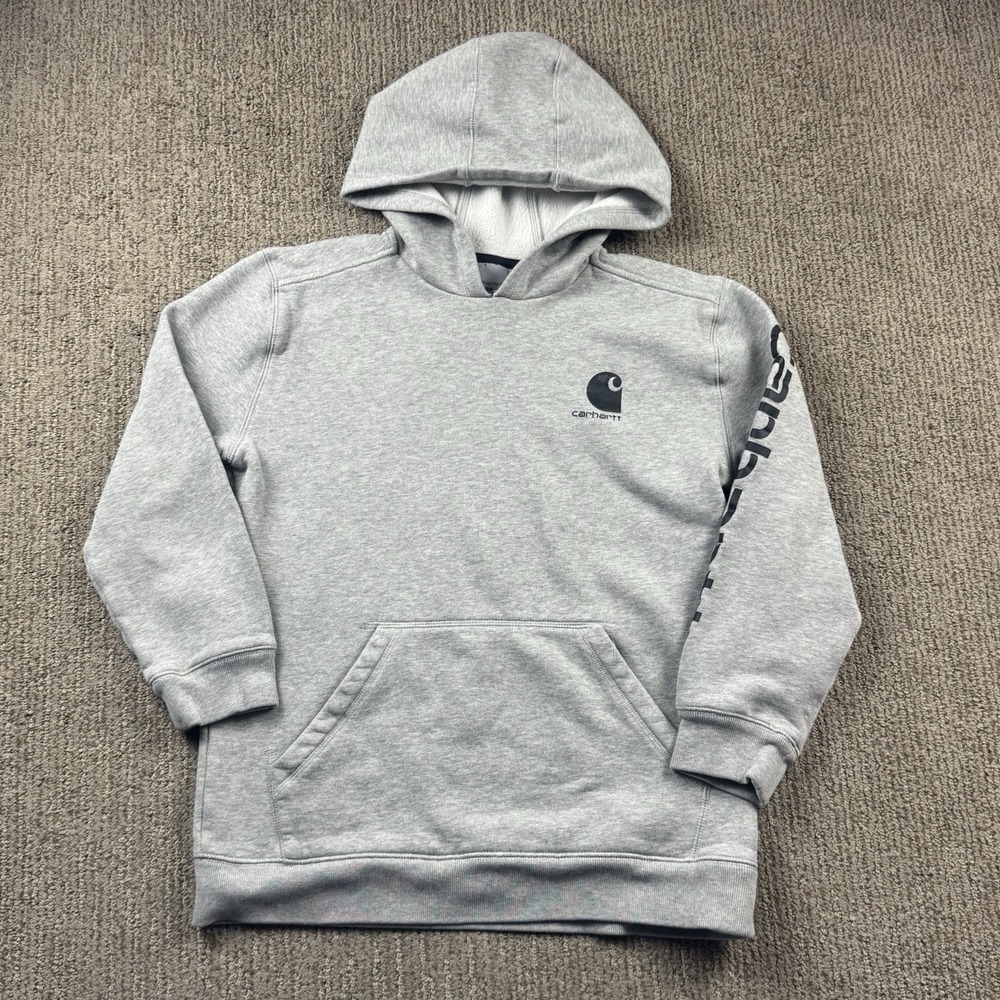 Carhartt Youth Boys L 14-16 Pullover Hoodie Graphic Sweatshirt Grey